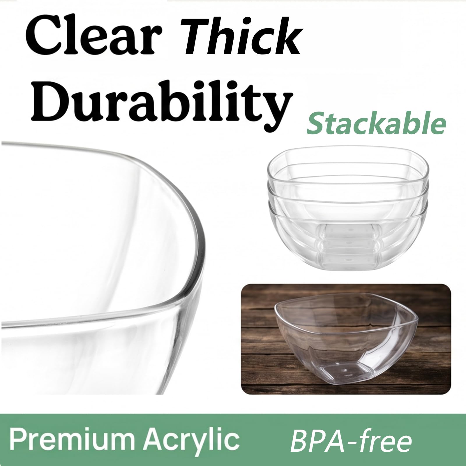TOPZEA Juego de 3 cuencos de plástico transparente para servir fiestas, juego de cuencos grandes de acrílico de 94 onzas para mezclar ensaladas, cuencos reutilizables para frutas, pasta, aperitivos,