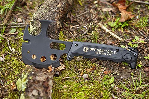 OFF GRID TOOLS Machado de Sobrevivência - Preto, Todo em Aço, Ferramenta Multiuso Definitiva para Us