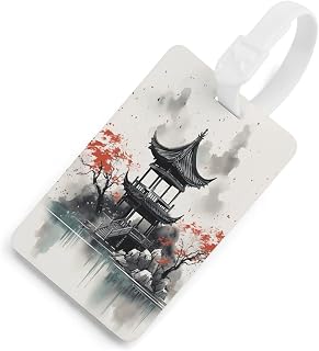 Luggage Tags for Suitcases with Chinese Ink Painting Pattern, TPU Travel Bag Tags with Name Id Card, Durable Luggage Tag Travel Accessories Essential Suitcase Labels