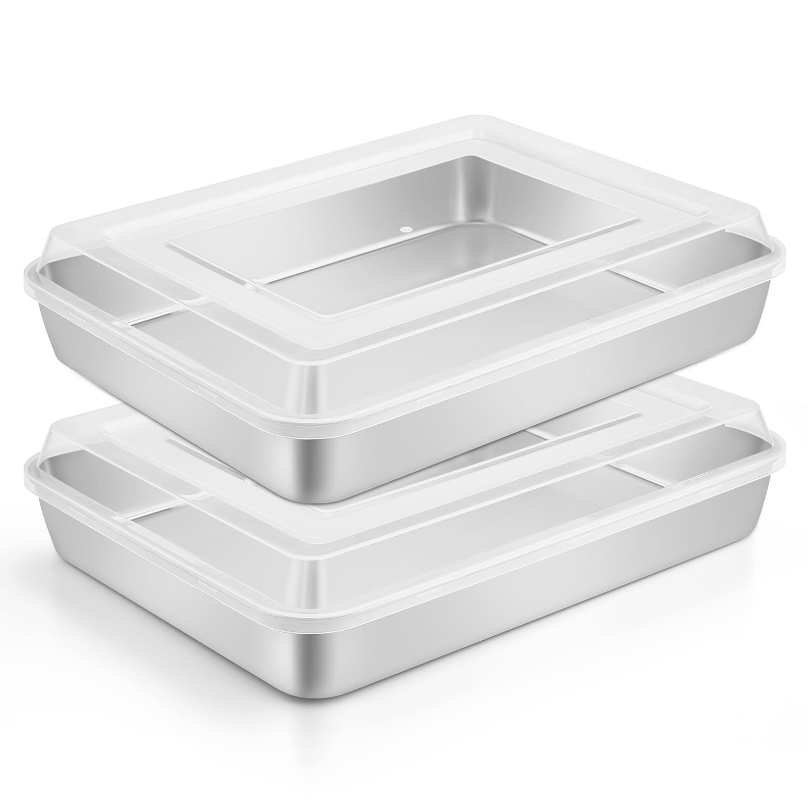 Leonyo Moule à gâteau rectangulaire avec couvercle, 30,5 x 24,9 x 5,1 cm, moule à lasagnes profond en acier inoxydable, antiadhésif et passe au four, pour focaccia, pain, brownies, cocottes
