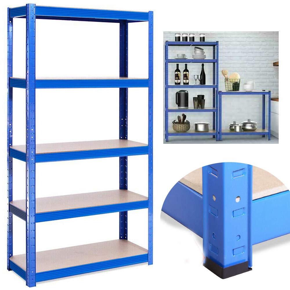 ANSIMIDA 1.8m 5 Tier Heavy Metal Shelving Unit, for Workshop, Shed, Office, Garage, Blue