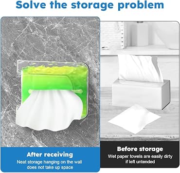 CALIDAKA Wall Mounted Wipes Dispenser 2 Pack Adhesive Tissue Box Holder | Stores refill wet wipe packs off the counter on smooth bathroom, toilet, kitchen, or laundry room walls