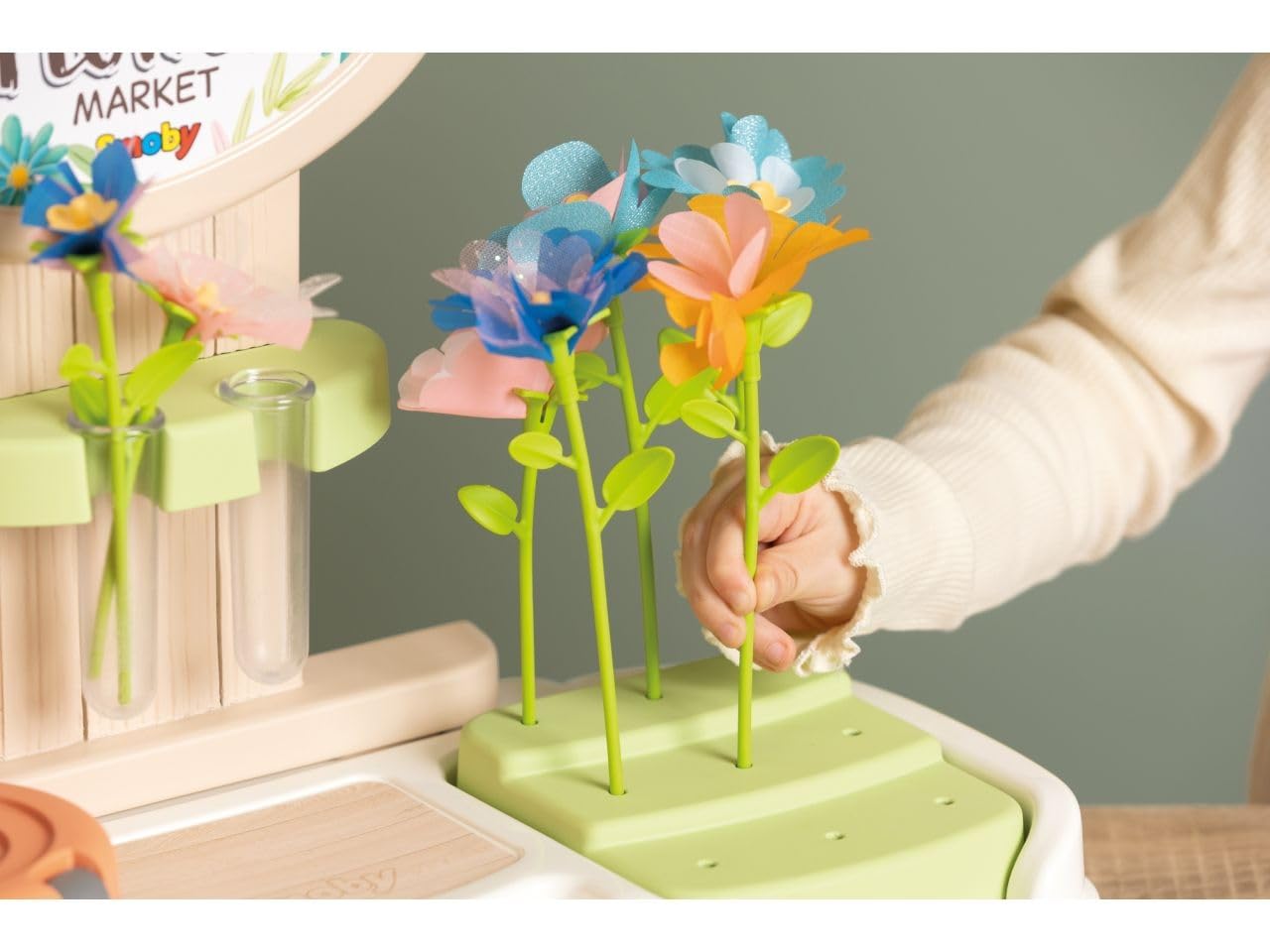 Smoby - Flower Market, Il Laboratorio dei Fiori, 7600350407009, +3 Anni, Crea i Tuoi Fiori, 104 Accessori, Made in France, Versione Italiana