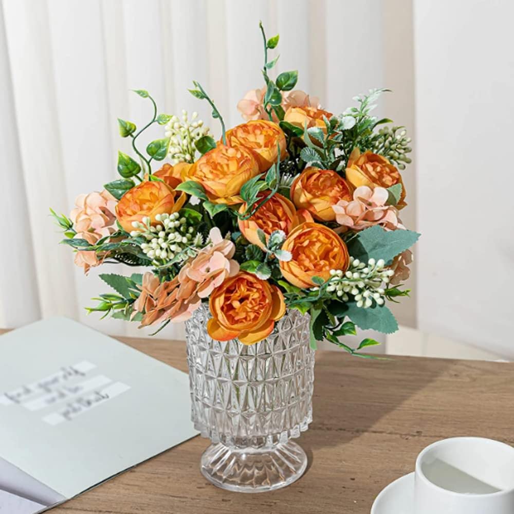 Bouquets de pivoines artificielles, bouquet de pivoines artificielles en soie pour bricolage, mariage, maison, cuisine, centre de table, 4 pièces, rose (couleur : orange, taille : 1 pièce)