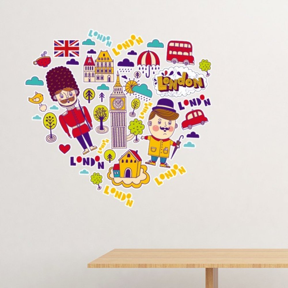 Sticker cabine téléphonique britannique rouge déco murale salon thème voyage