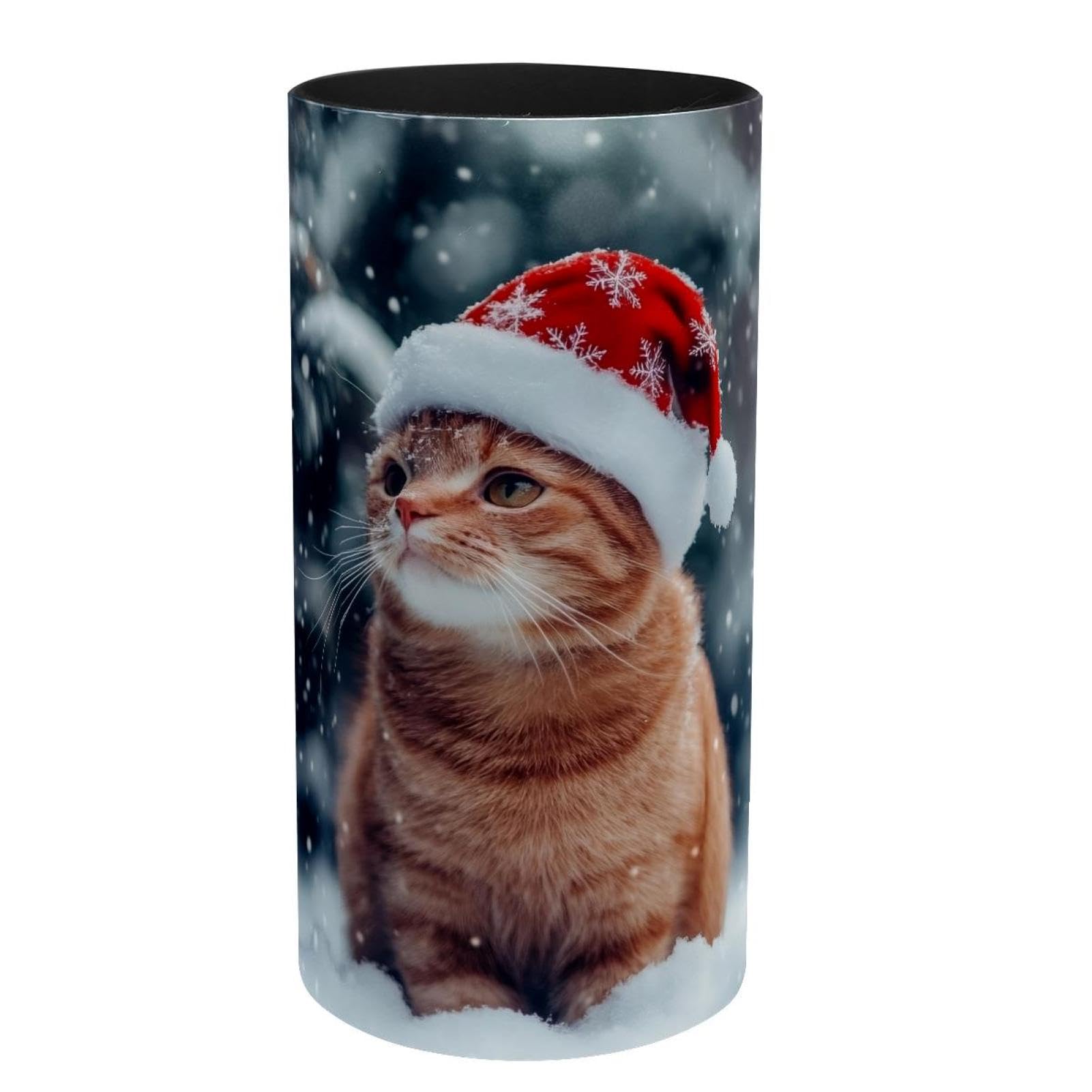 Boîte à musique chat orange de Noël et pot à crayons en métal pour organisation de bureau
