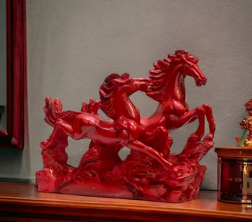 Image of INARA Creation Resin Two Running Victory Horses Statue (Size Small -13cm) (Red), Animal