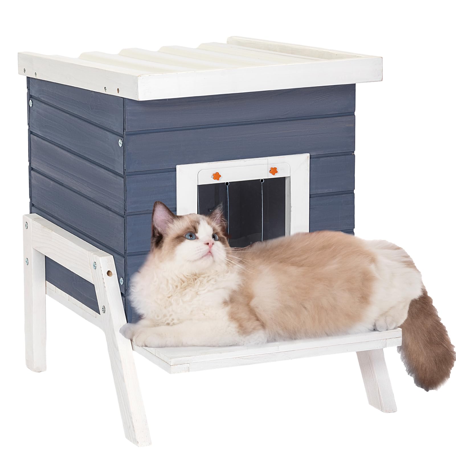 Aivituvin wilde kattenhuis, waterdicht, voor buiten of binnen, konijnenhok voor konijnen, katten, honden en andere kleine dieren met asfaltdak
