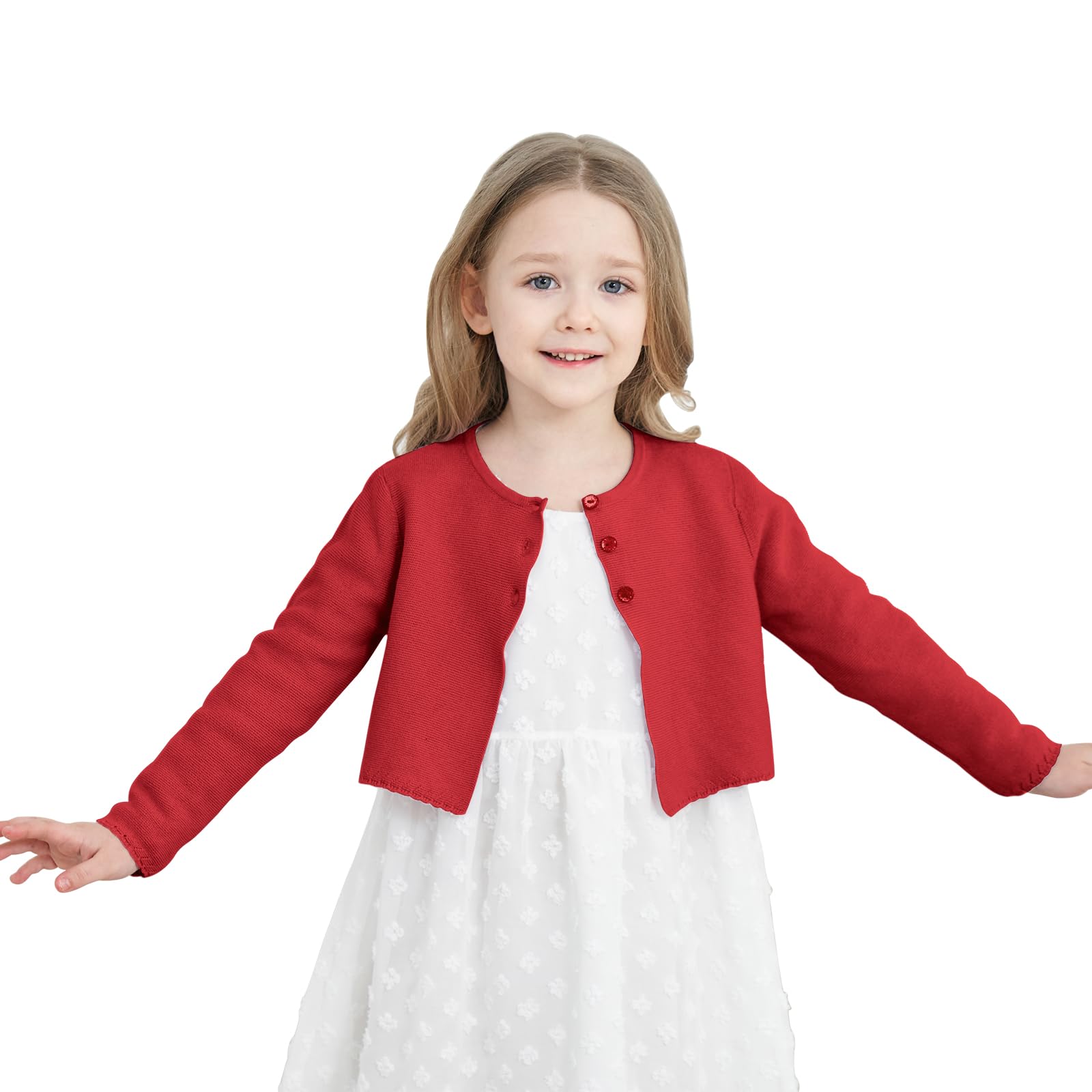 TRENDSTITCH Girls' Long Sleeve Knitted Bolero Cardigan Kids Button Closure Shrug Sweaters Cropped Jacket Cover Up Tops