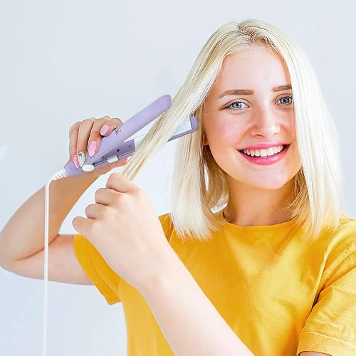 Miniatura 2 de Uxsiya Plancha de pelo de 25 W, 2 en 1, mini plancha de cerámica turmalina, rizador de calor de hierro plano para un peinado rápido (enchufe de EE.