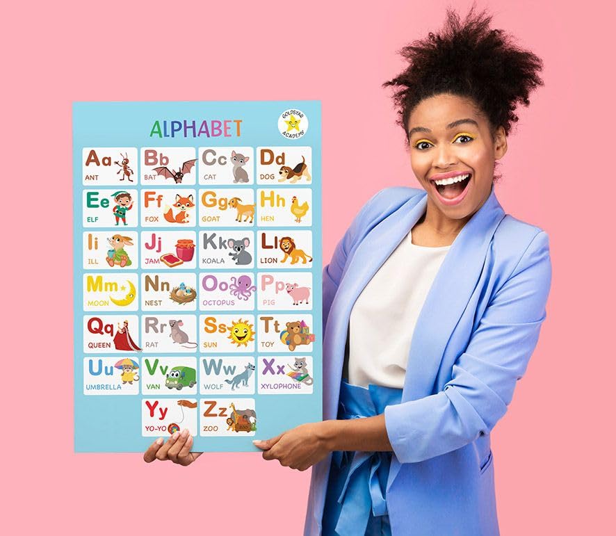 Gold Star Academy Educational Alphabet Poster for Children A2 Size (16 x 23 Inches), Early Learning Wall Chart with Pictures - Image 3