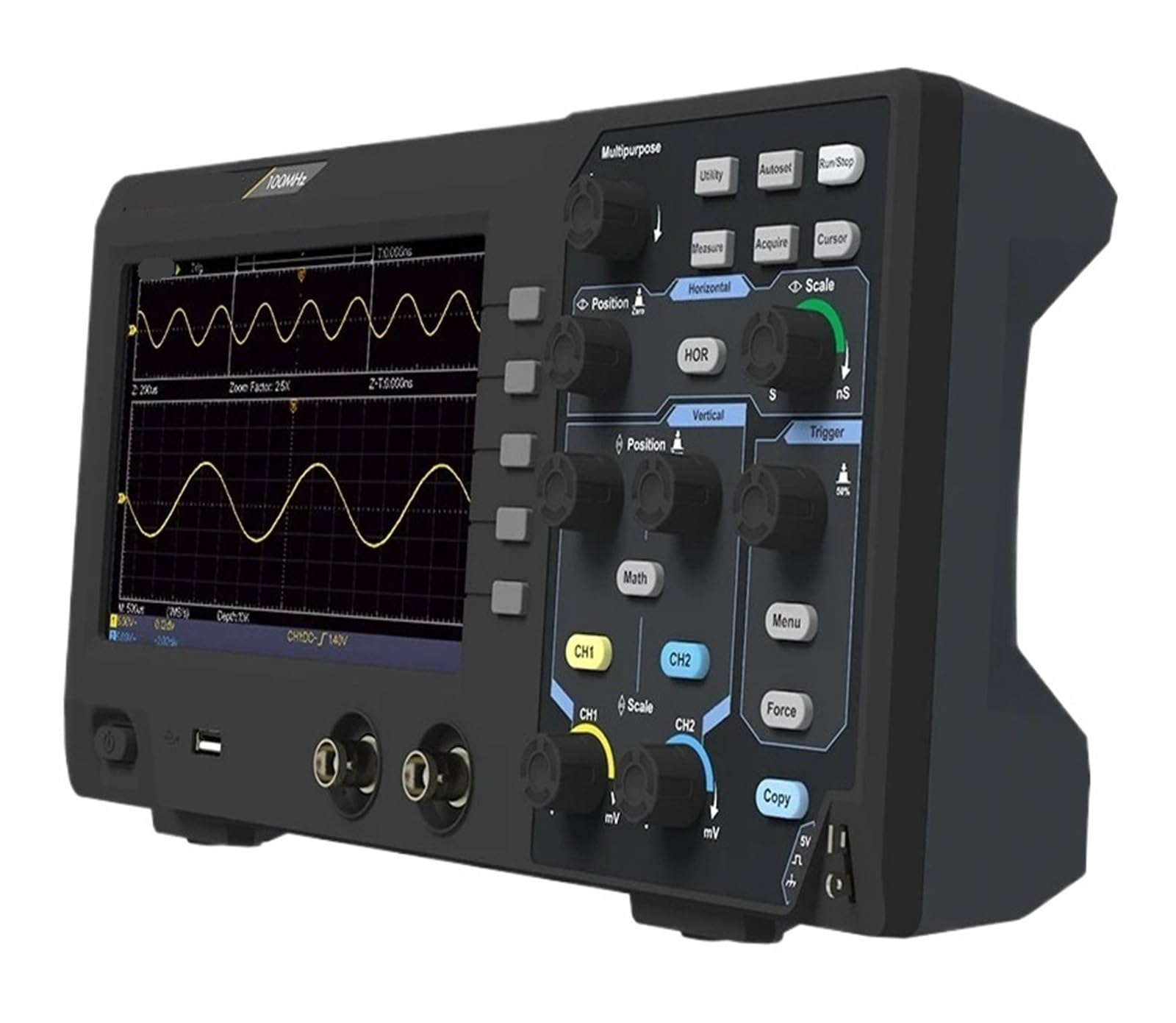 SDS1102X Oscillosco Digital 2 canales 100Mhz ancho de banda USB portátil Oscilosco 7 pulgadas Banco Oscillosco