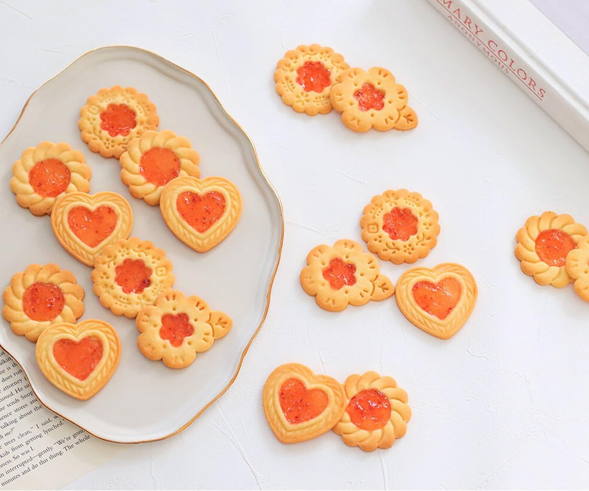 Jam Cookie Cutters Set of 4, Thumbprint Pop-Out Valentine's Day Cookie Cutters, Flower Heart Cookie Mold for Anniversary, Birthday, Engagement and Valentines' Day, Wedding - Image 3