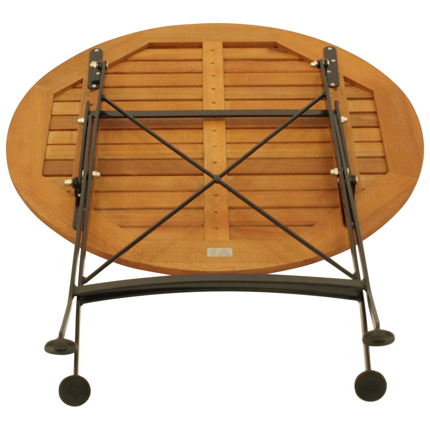 DEGAMO Gartentisch Klapptisch HOFGARTEN 75cm rund, Flachstahl schwarz + Eukalyptus Holz, braun geölt, klappbar, Outdoor
