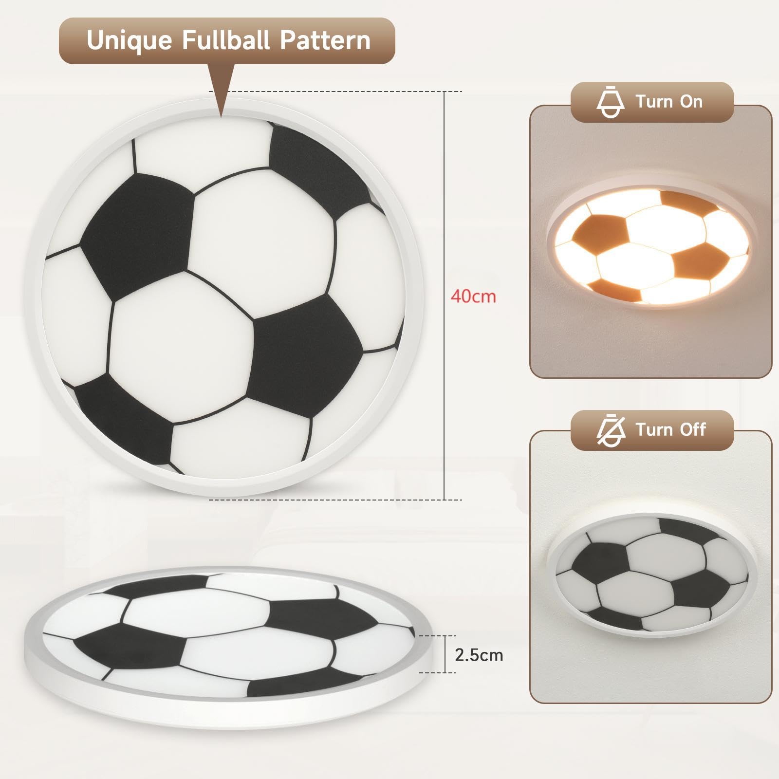 EASY EAGLE LED Deckenleuchte 40CM, 48W Deckenlampe LED Fußball 3000K/4000K/6500K, Rund Lamp Deckenlampen Flach für Kinderzimmer,Jugendzimme, Küchen, Badezimmer, Schlafzimmer, Flur, Keller