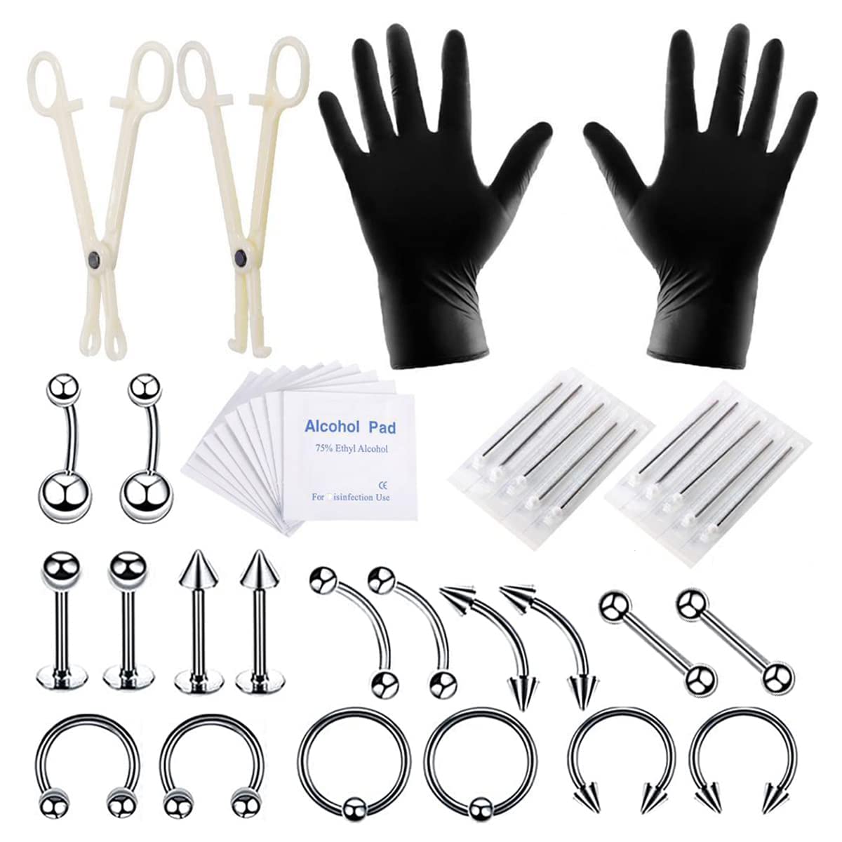 Venzina® 42Pcs Piercing Kit for All Piercings, Stainless Steel Professional Body Piercing Kit for Nose Tragus Tongue Lip Eyebrow Ear Piercing Jewelry Needles Clamps Kits (B0CR7CW1GD) Amazon Price History, Amazon Price Tracker