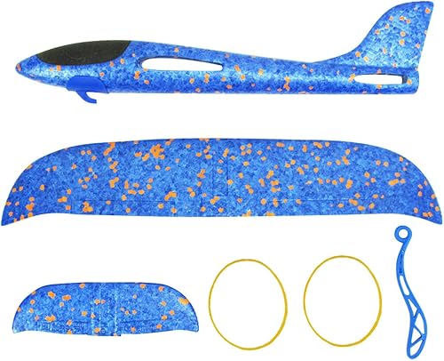 Miniatura 3 de DC-BEAUTIFUL Paquete de 3 juguetes de avión de 13.6 pulgadas, 2 modos de vuelo, lanzar aviones de espuma con lanzamiento de cuerda de goma, juguete