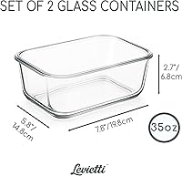 Vista 2 de Levietti 2-Pack Borosilicate Glass Storage Containers with Lids 35oz, Airtight Leakproof Glass Food Storage for Leak-Free Fresh Meals, Leftovers