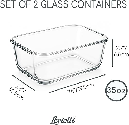 Miniatura 2 de Levietti 2-Pack Borosilicate Glass Storage Containers with Lids 35oz, Airtight Leakproof Glass Food Storage for Leak-Free Fresh Meals, Leftovers,