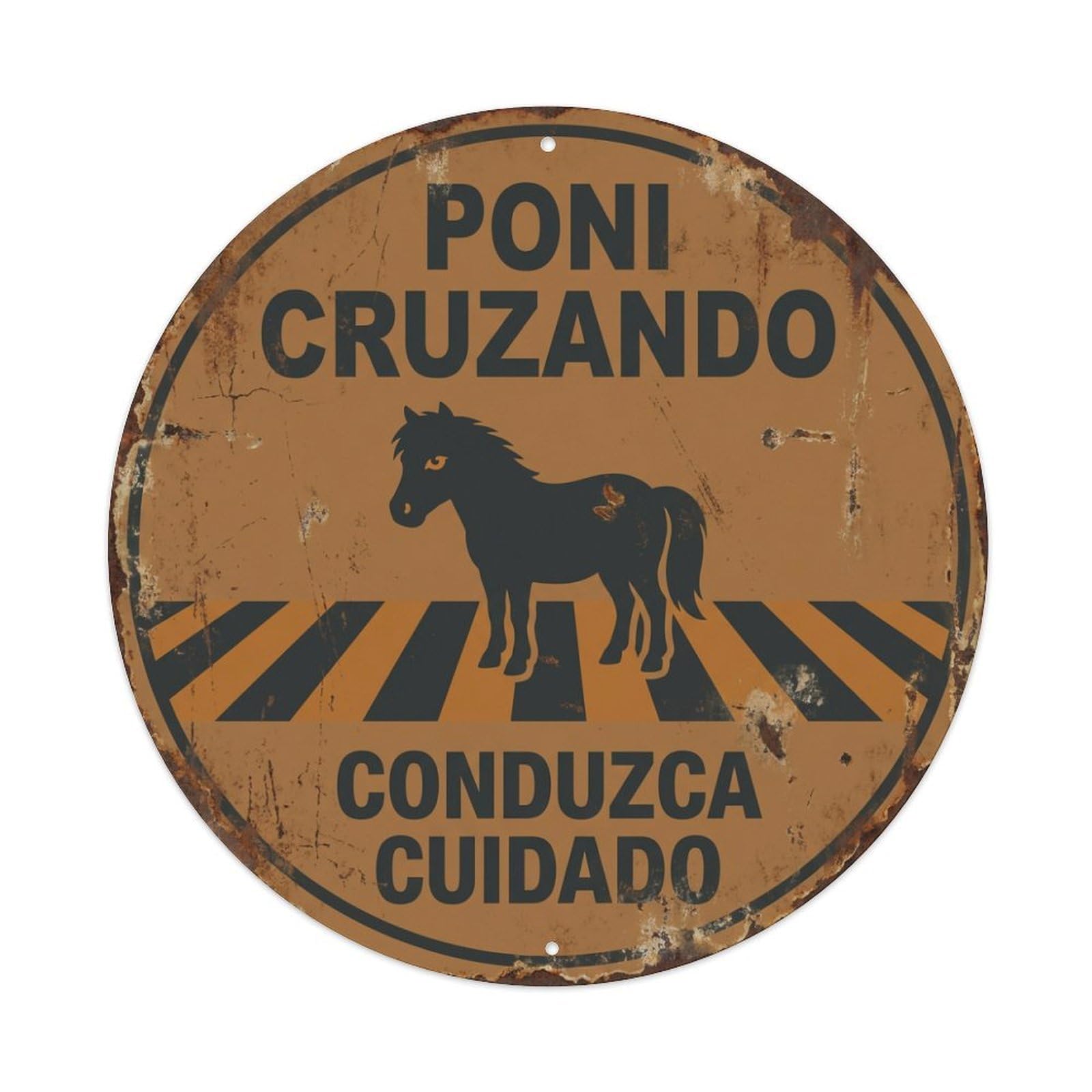 Metal Tin Sign Pony Crossing Conduzca Cuidado Quaint