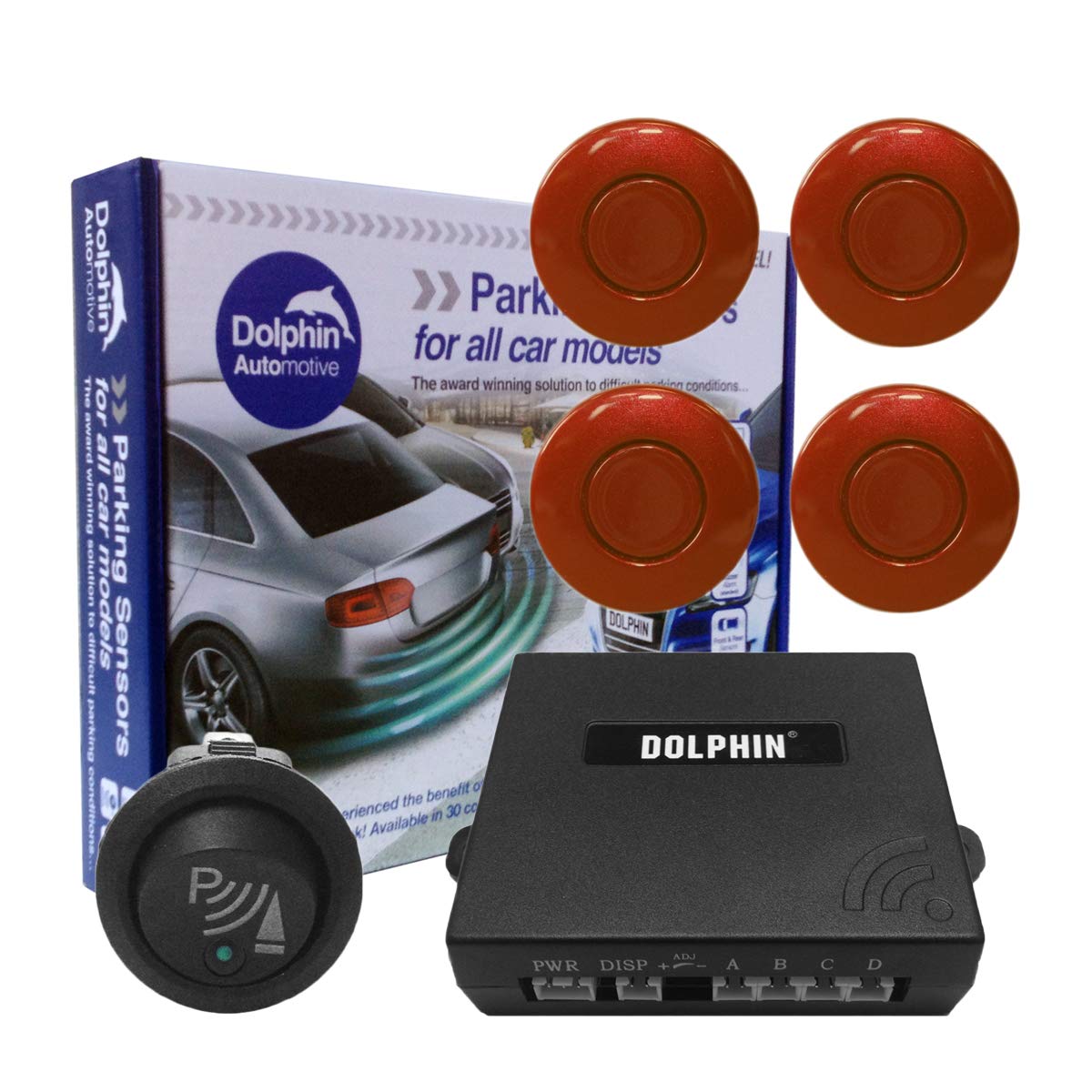 Dolphin Car Van Front Parking Sensors With Longer 6m Leads and Parking Switch in 32 Coloured Options UK (Electric Blue) — view 18