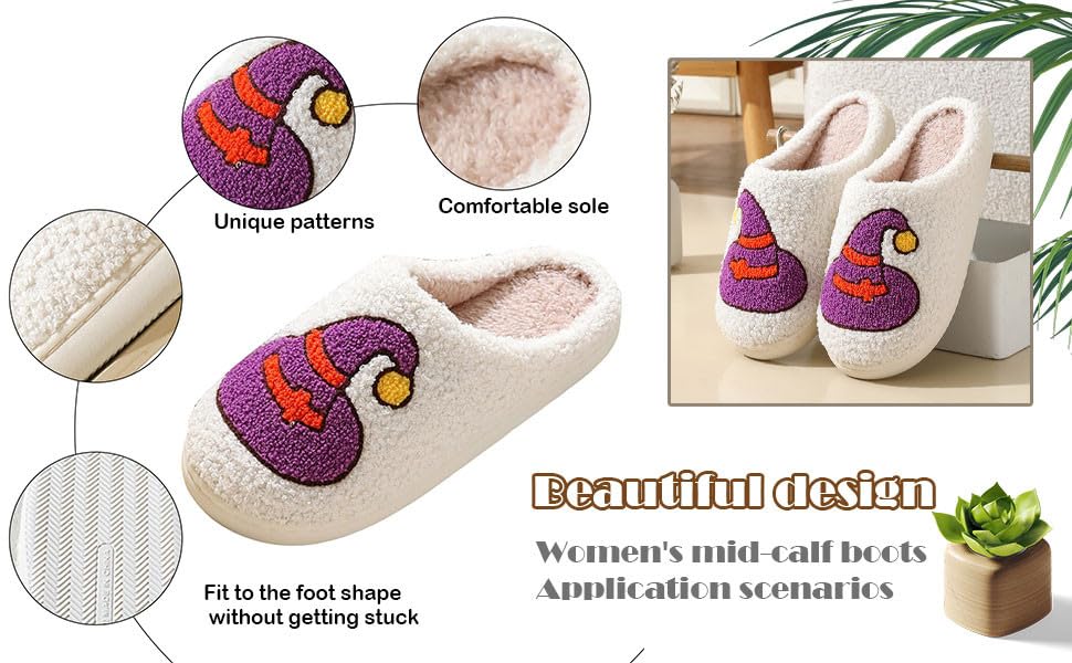 Halloween Slippers For Women Men Comfy Retro Memory Foam Fuzzy Soft Bedroom Plush Warm Anti-Skid Sole Winter Wool Lined Indoor Outdoor House Shoes3