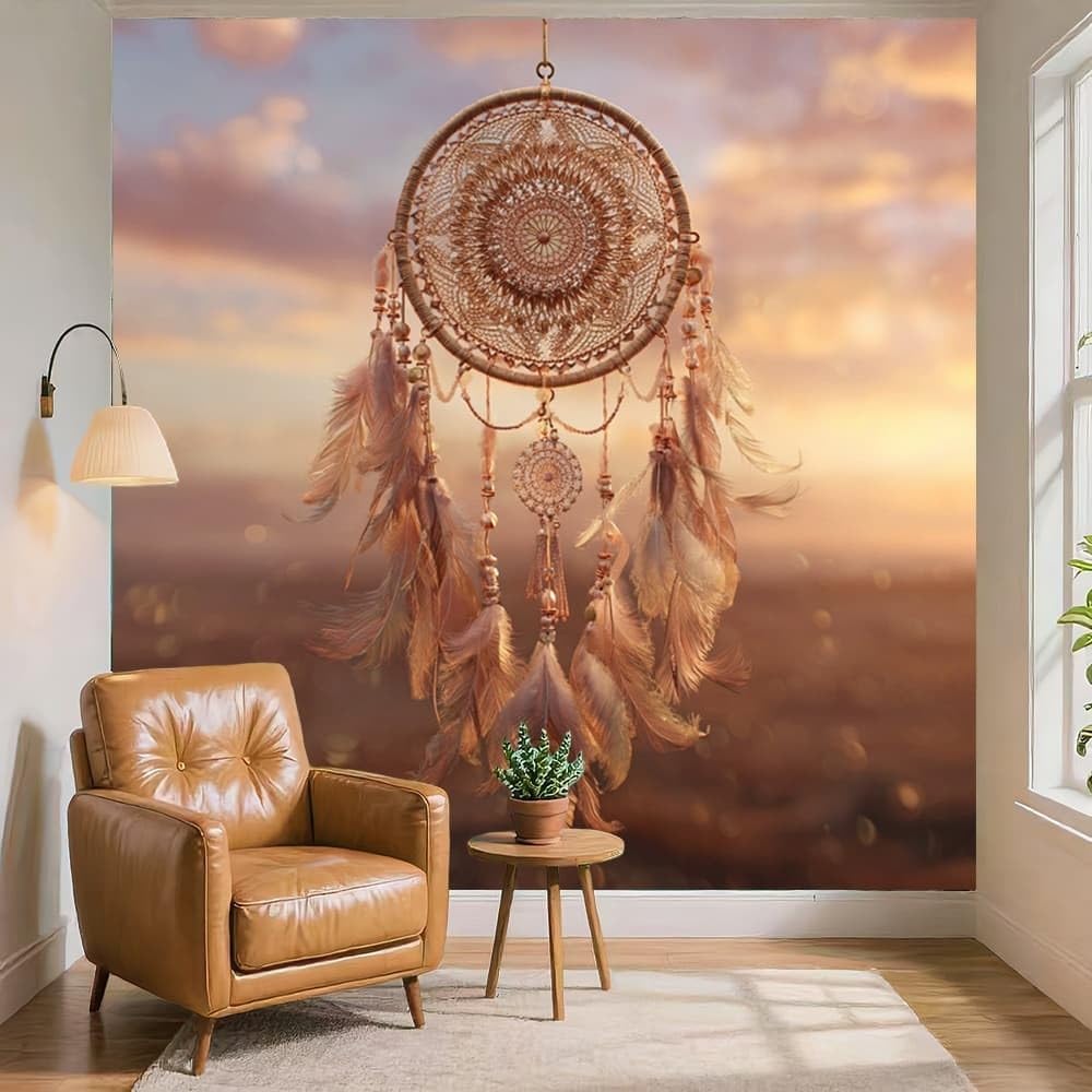 Vliestapete - Tapete 250x175 cm VerträUmt BöHmischer TraumfäNger Wasserdicht Fototapete - Schlafzimmer, Wohnzimmer, Hintergrund Braun Vlies Fototapete - Wandtapete Einfach zu Montieren
