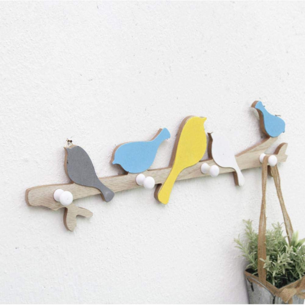 HTBYTXZ Creative home interior decoration bird wood coat hook hanging clothes rail hanger children bedroom living room wall door ornament