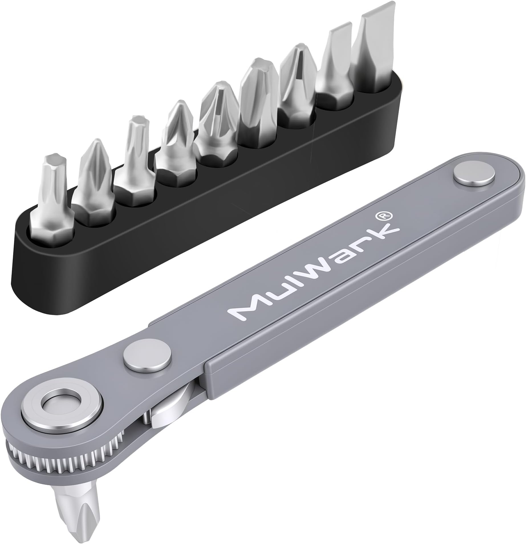MulWark 11pc 1/4 Mini Ratchet Wrench Close Quarters Pocket Screwdriver Set with High Torque & Low Profile- Micro Right Angle EDC Tool with 90 Degree Mini Offset Reversible Drive Handle& Multi Hex Bit
