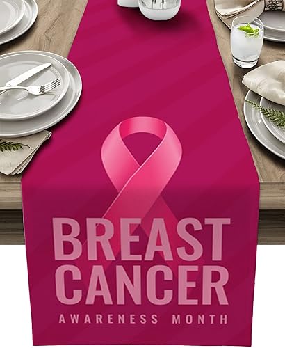 Camino de mesa del mes de concientización sobre el cáncer de mama, 72 pulgadas de largo, mezcla de algodón y lino, bufandas de vestir, camino de