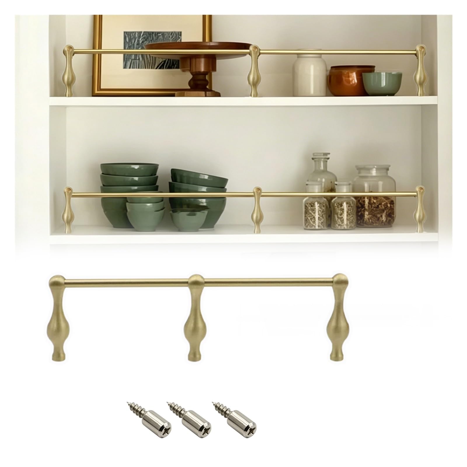 Brass Tipping Gallery Rails Set 20 30 55 60 80 105 130 155 cm, Custom Shelf Guard Rail for Wardrobes/Wine Cabinets, Sturdy Cabinet Guardrail Bar with Mounting Screws(1 Pack,L 22"/55.9cm)