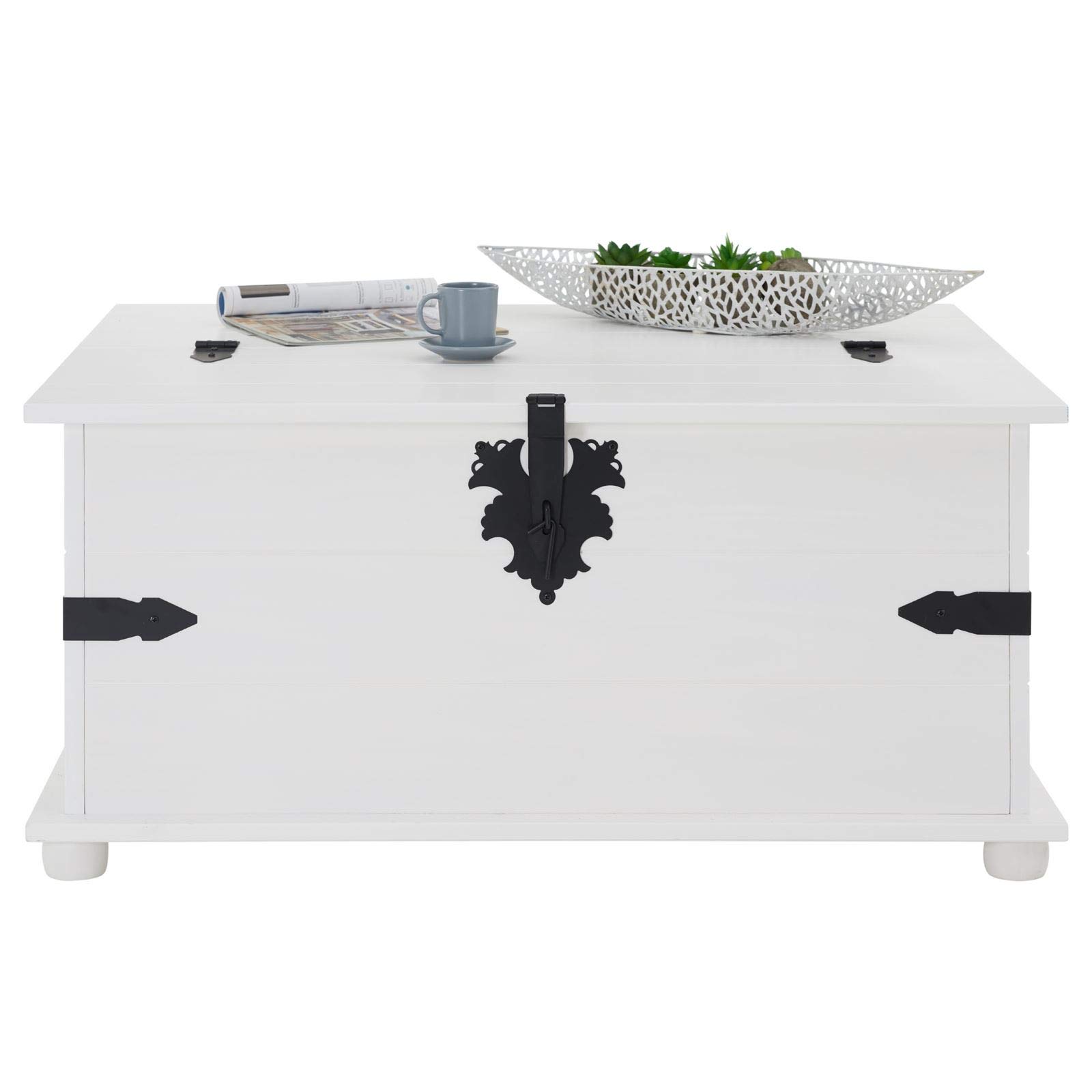IDIMEX Table Basse de Salon Tequila Coffre Malle de Rangement rectangulaire en Bois Style Mexicain avec 5 tiroirs, en pin Massif lasuré Blanc