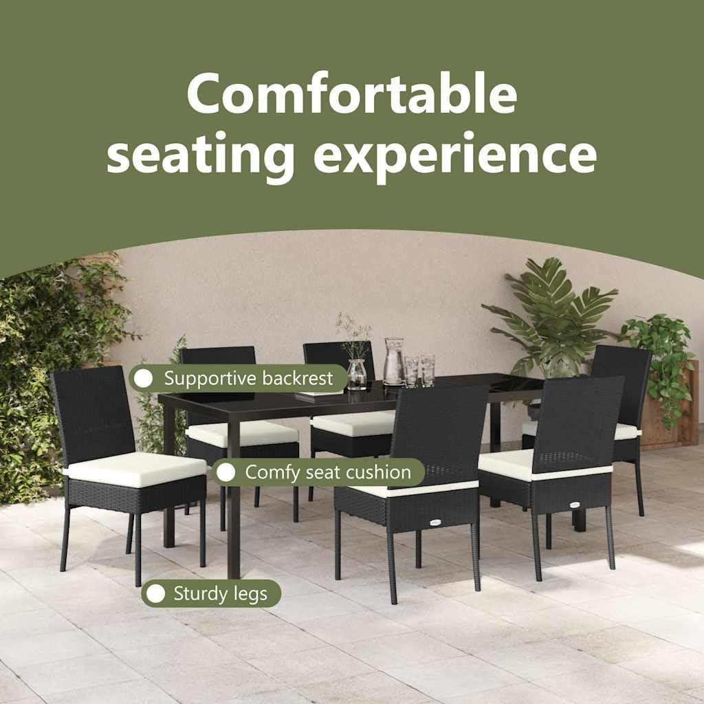 vidaXL Set da Pranzo per Giardino 7 PCS Nero Poly Rattan, Set da Pranzo per Giardino e terrazza, Rettangolare, Moderno, Resistente ai Raggi UV, per divertirsi all'aperto