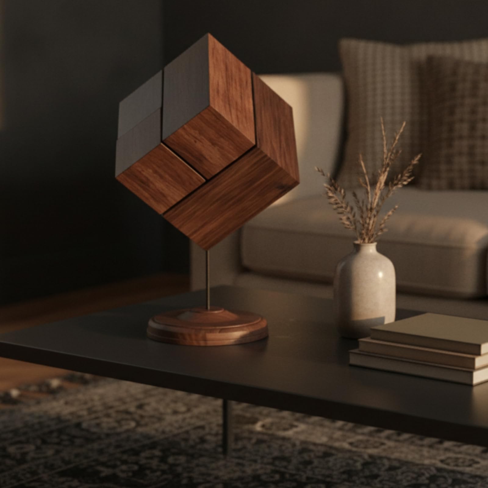 Qianly Cubo corativo con Veteado | Conceptual, Escultura Cubo con Soporte Metal, Rústica, Adorno Mesa Base, para Estanterías, Escritorio
