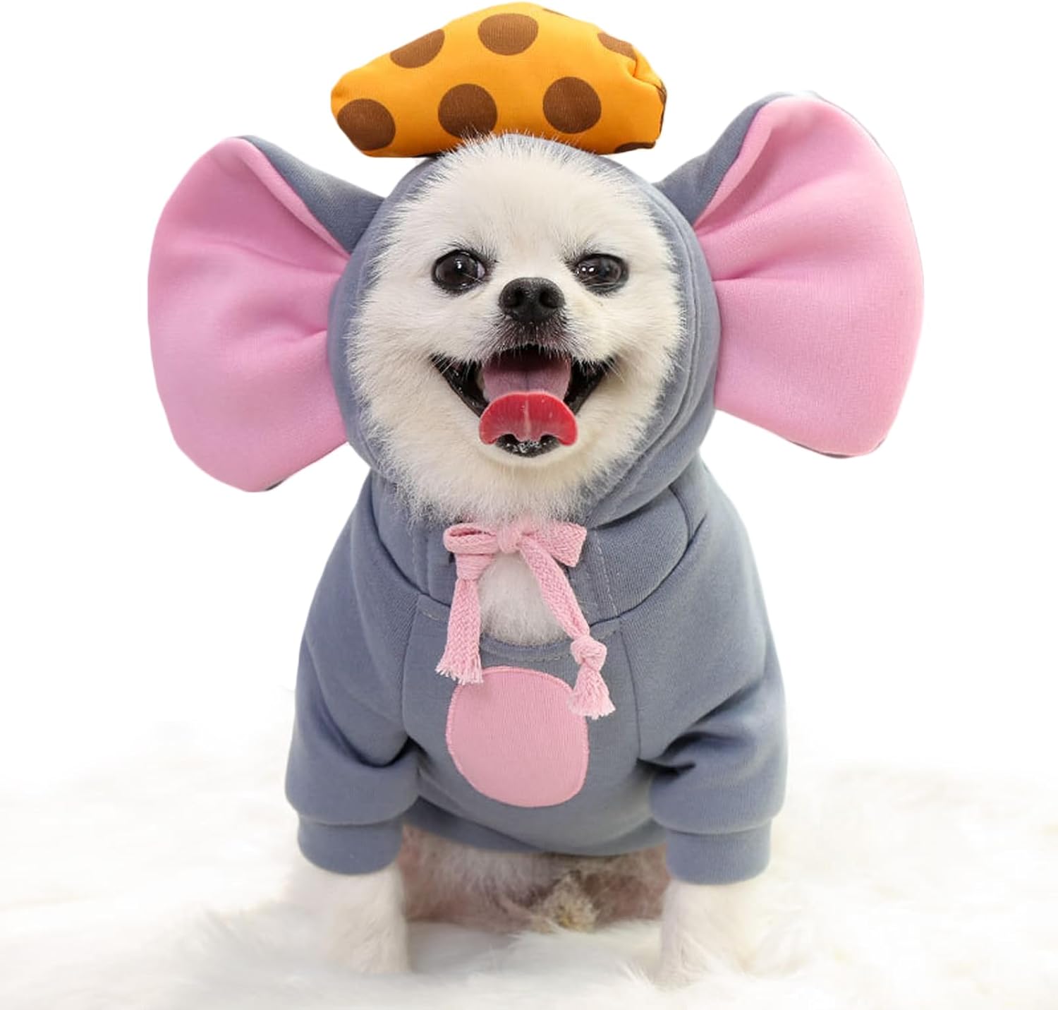 SEIS Winter Big Ear Mouse Dog Hoodies Cute Cheese Warm Pet Costume Halloween Cat Clothes for Small Medium Dogs Puppy French Bulldog Chihuahua (Gray, XXS (Chest Circumference 41cm/ 16.1")) Gray XXS (Chest Circumference 41cm/ 16.1")