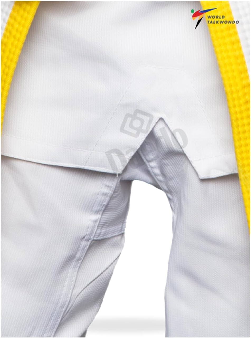 Daedo Taekwondo Beginner Uniform - WT Recognized, International Standards, White V-Neck, Includes Pants & Belt
