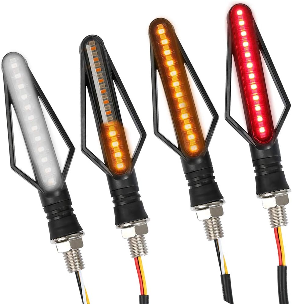4pcs Motorcycle 24 LEDs Turn Signal Lights Flowing Waterproof Motorbike Turn Signal Lights Flashing Turning Indicators Rear Brake Lights Daytime Running Lights for 12V Universal Motorcycle