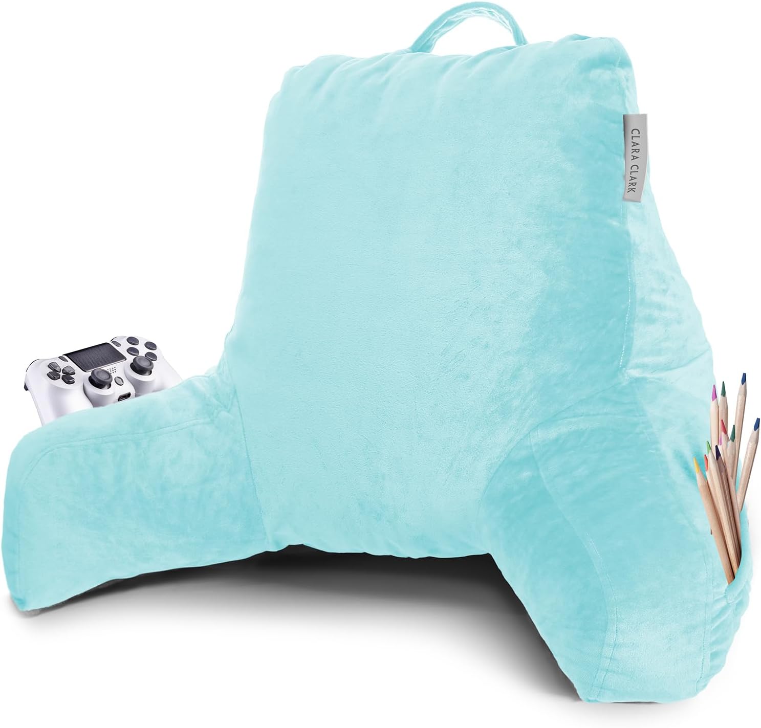 Clara Clark Reading Pillow with Shredded Memory Foam for Sitting Up in Bed and Couch, Back and Arms Adjustable Support for Adults & Teens Backrest Pillows for Reading, with Washable Cover Light Blue