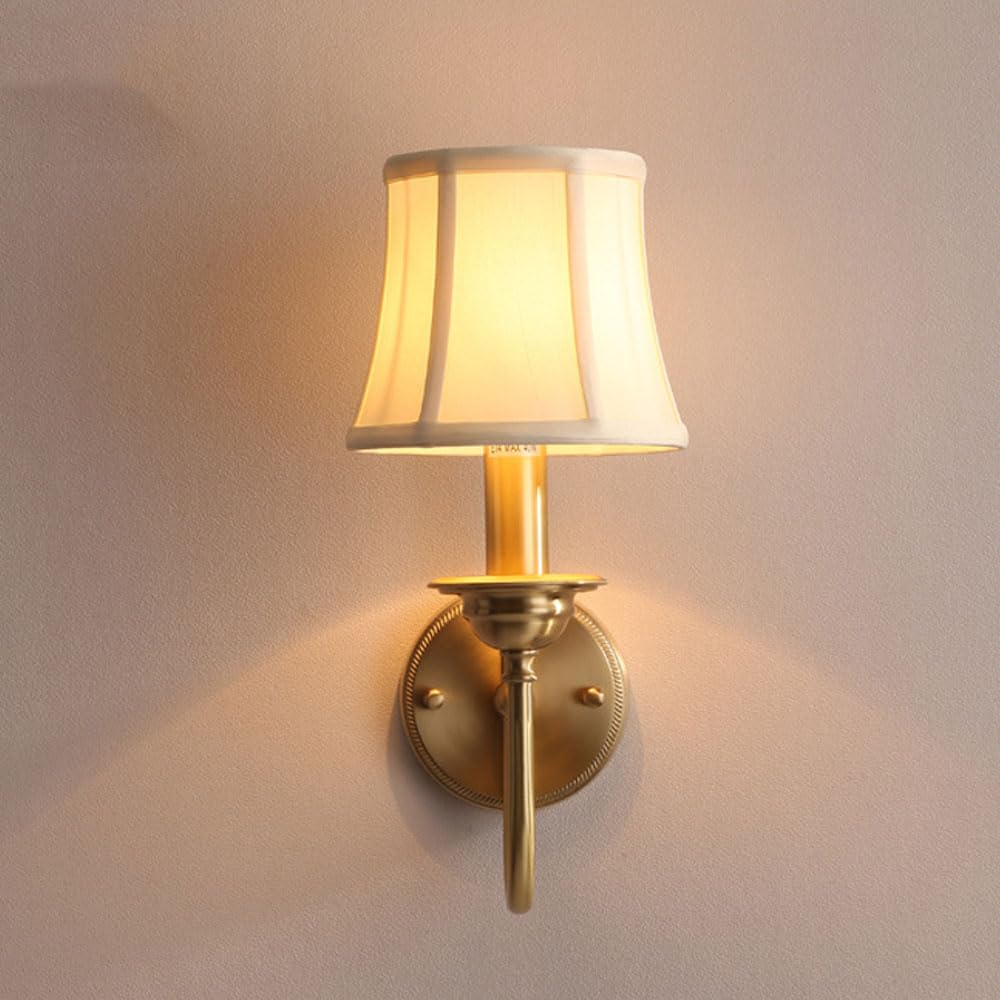 MESOVFCA Medieval Minimalist White Wall Lamp Fabric Lampshade - Elegant Indoor Lighting for Bedroom and Living Room(Single Light Fixture)