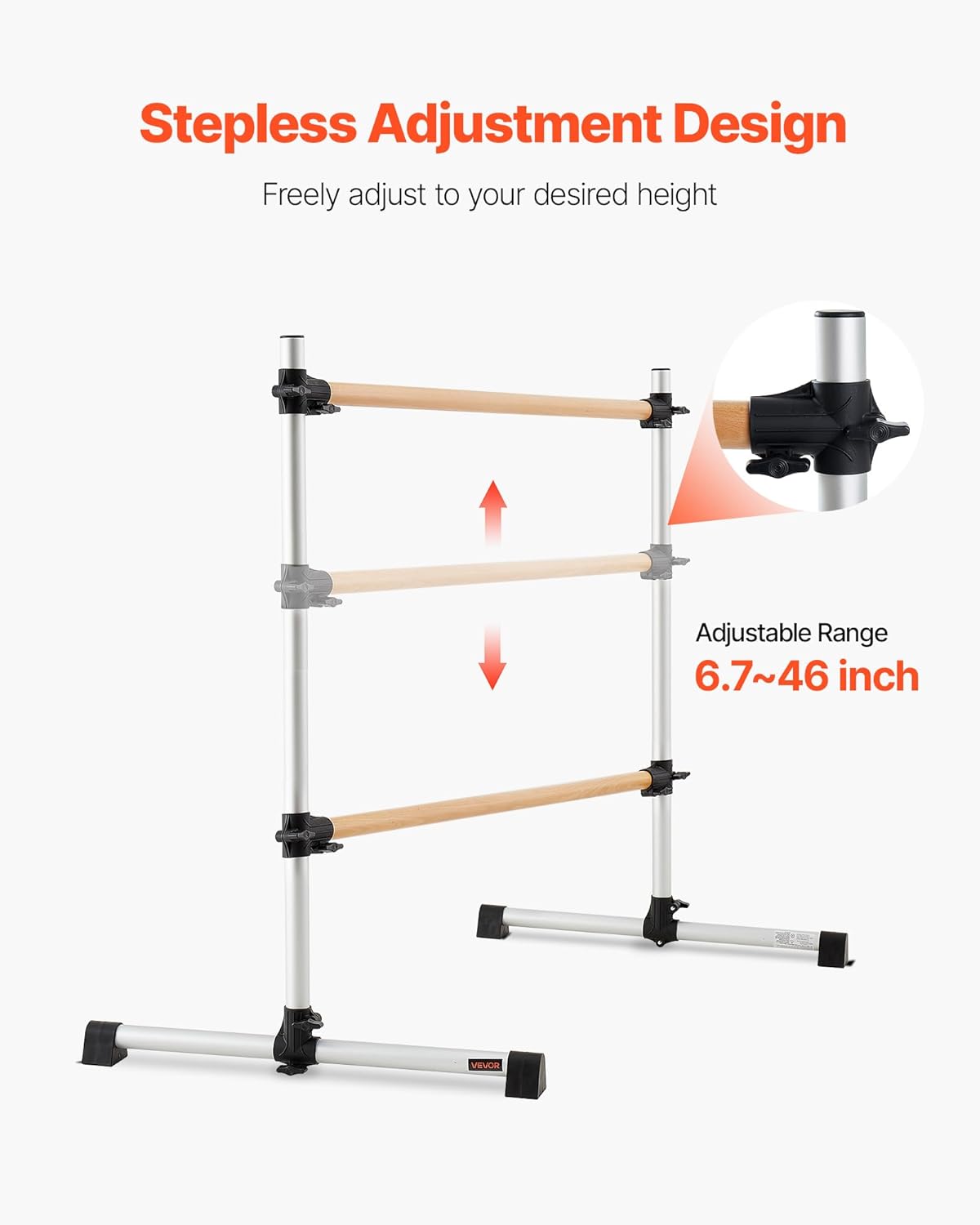 VEVOR Ballet Barre, Barre Bar for Home, Freestanding Portable Ballet Stretching Dance Bars, Height Adjustable Anti-Wobble Fitness Gym Studio Equipment