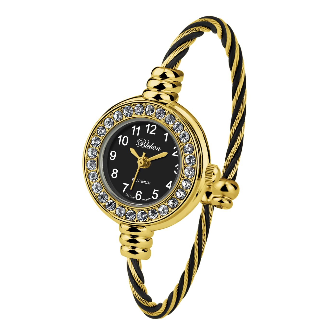 Blekon Collections Women's Cuff Watch - Round Analog Display Arabic Numbers 23mm Case Wire Bracelet Watch for Women Elegant Cable Cuff Bangle Wrist Watch