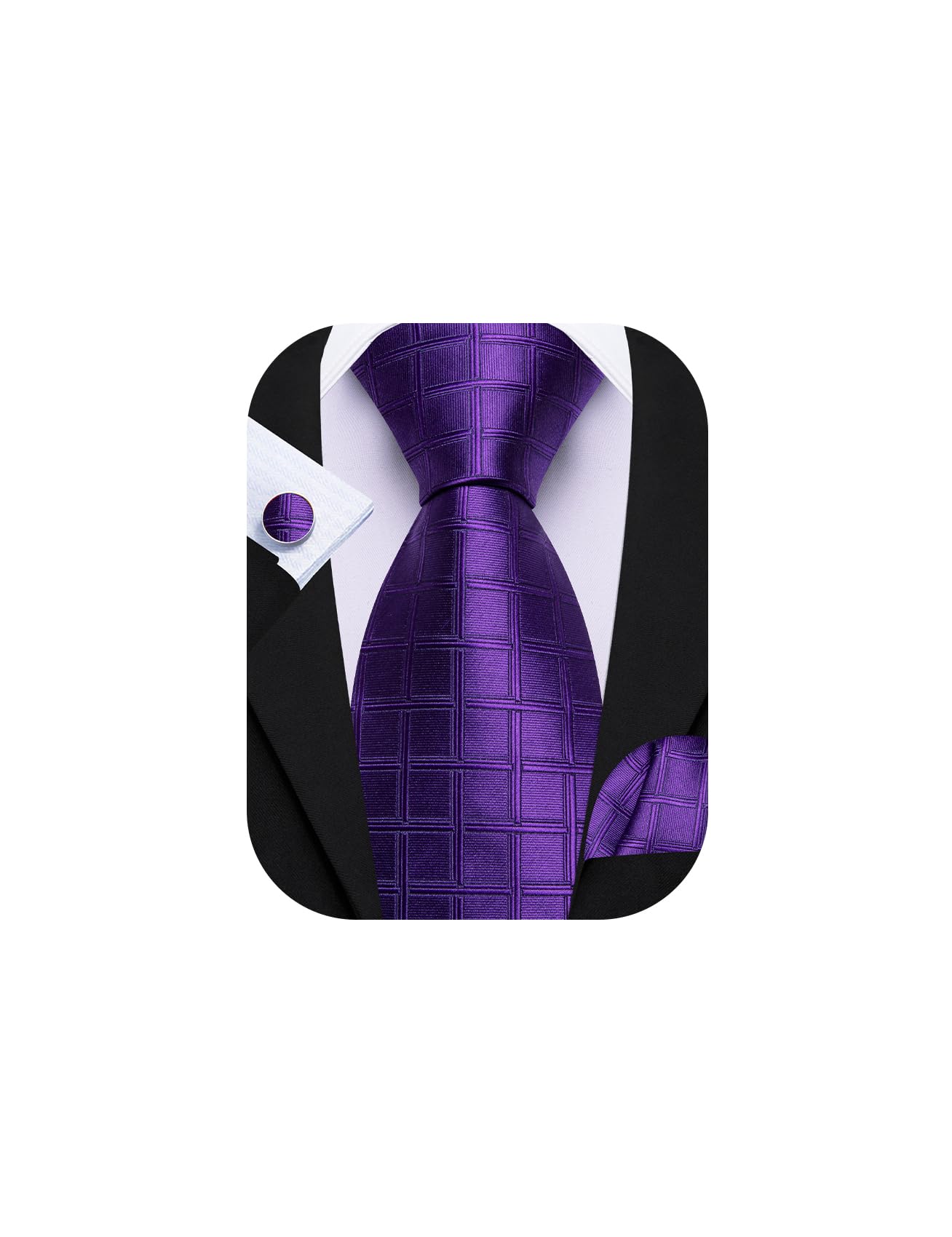Barry.Wang Plaid Ties Checkered Mens Silk Necktie Handkerchief Cufflinks