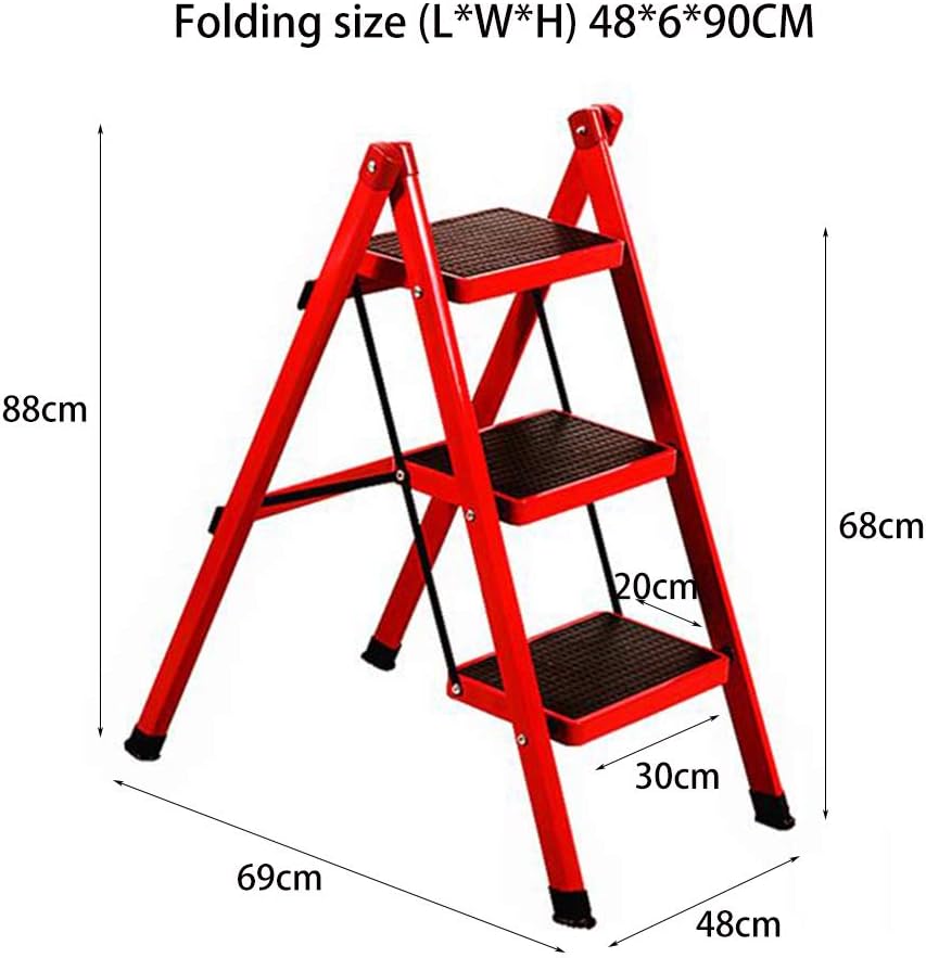 Step Stool Three-Step Ladder,Metal Folding Ladder Multi-Function Household Ladder Multiple Colour Household Ladder/Black/48X6X90Cm
