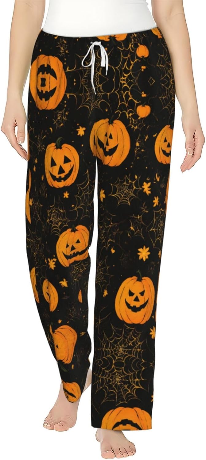 Halloween Pumpkin Print Cozy Christmas Pajama Pants,Flannel Pajama Bottoms,Cater To Various Body Types