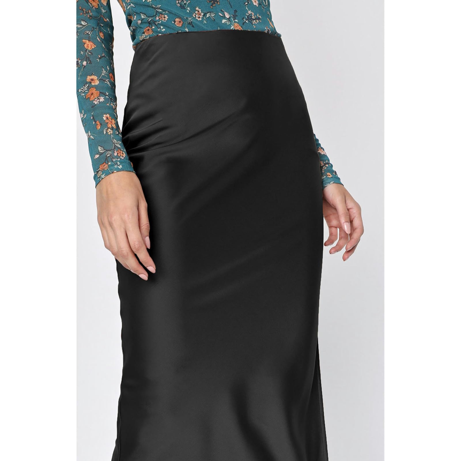 Röcke Frauen Satin Asymmetrischer Hoher Taille Maxirock - Eleganter Schlitz -midi -Rock Für Frühling Und Sommer-schwarz-l