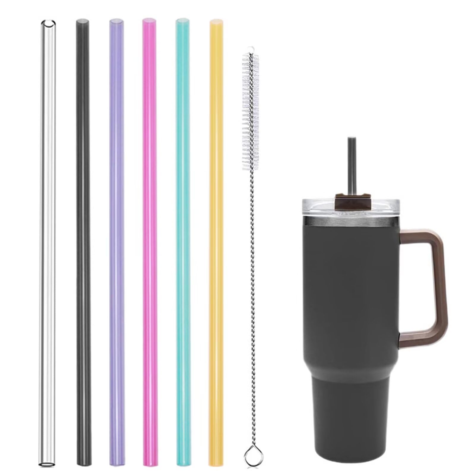 6 pajitas para Stanley Cup, accesorios Stanley, juego de pajitas de colores reutilizables, pajita de Tritan, adecuada para Stanley Cup 40/30 oz, con 1 cepillo de limpieza, sin BPA (30,5 cm x 1 cm)