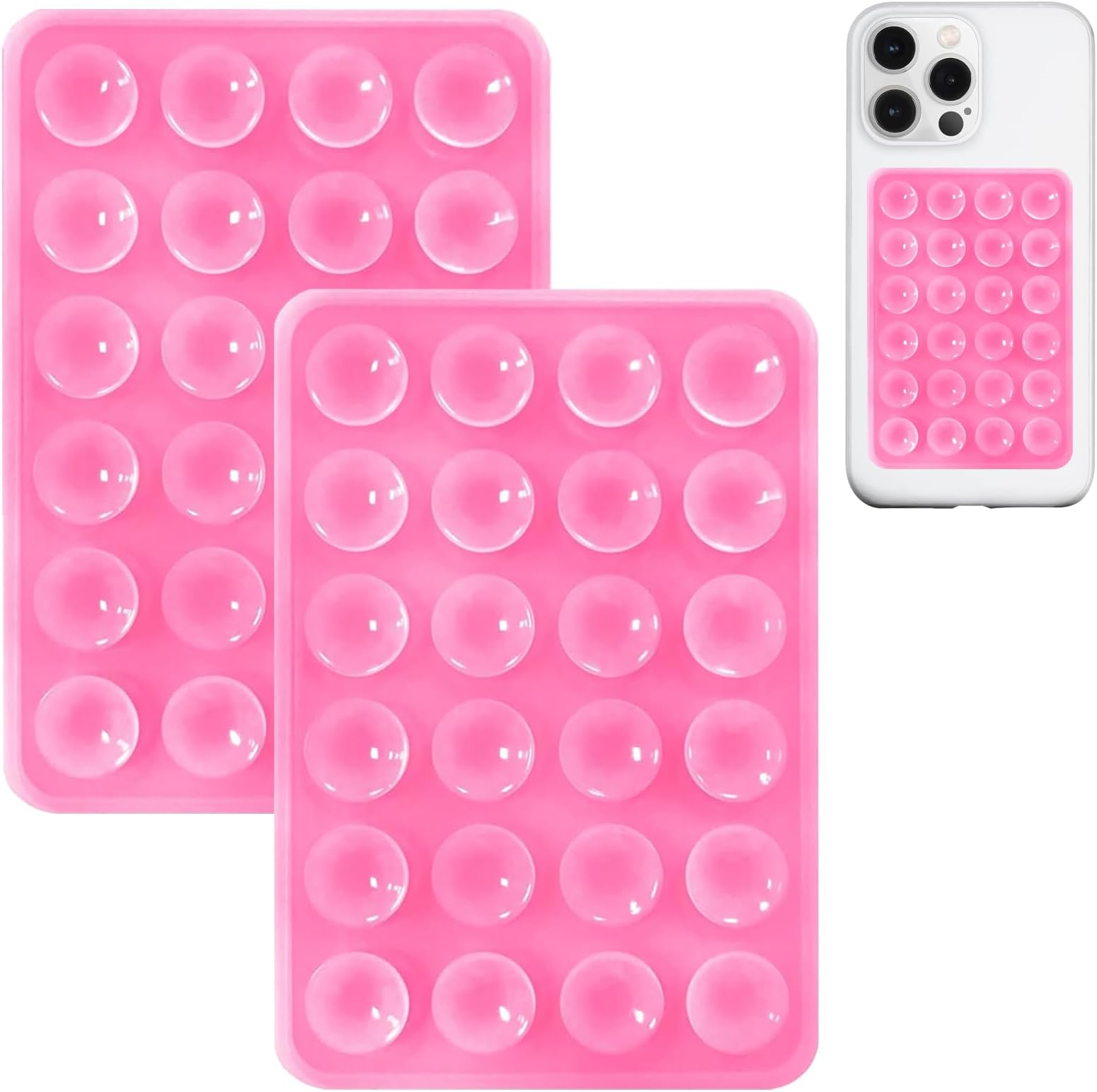 JingJinYY 2 Pack Silicone Suction Phone Case Mount, Non Slip Sticky Phone Grip for CellPhone, Silicon Adhesive Suction Cup Phone Mount, Strong Grip Holder for Selfies and Videos (Pink)