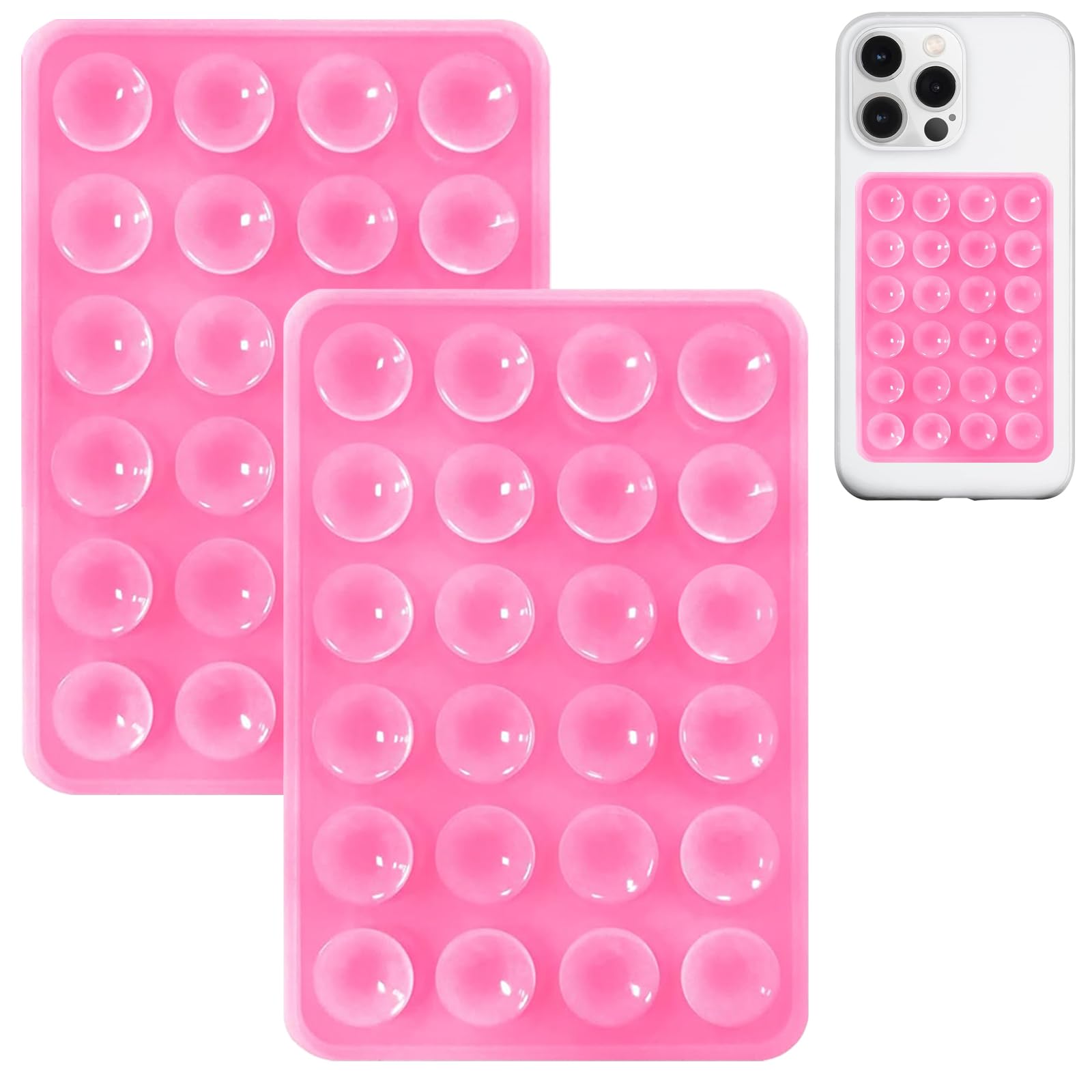 JingJinYY 2 Pack Silicone Suction Phone Case Mount, Non Slip Sticky Phone Grip for CellPhone, Silicon Adhesive Suction Cup Phone Mount, Strong Grip Holder for Selfies and Videos (Pink)