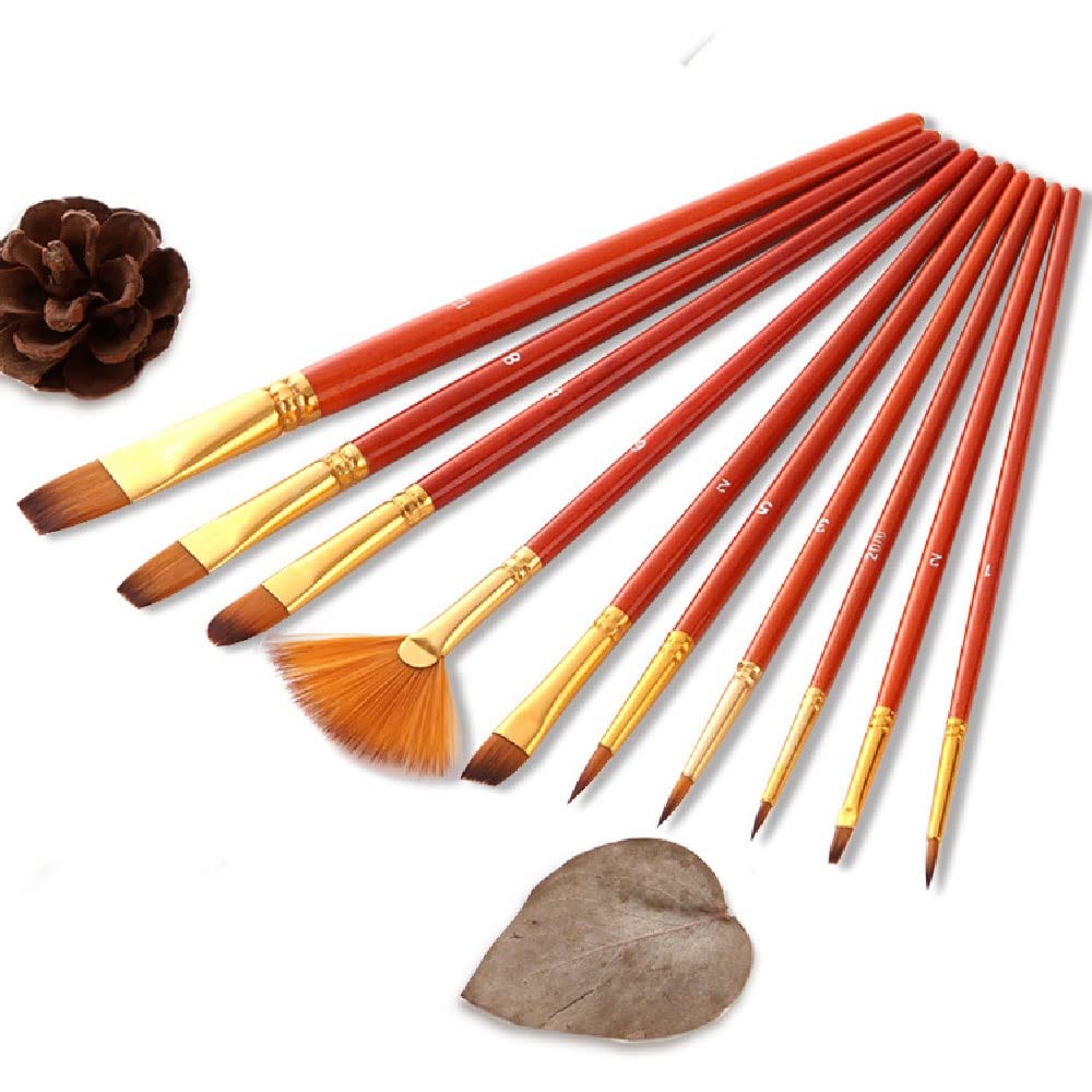 XBTGS 10 pennelli per pittura ad acqua in nylon con asta corta per pittura acrilica ad olio professionale per disegno artistico