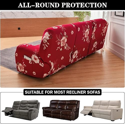 Vista 3 de Fundas elásticas para sofá reclinable, 8 piezas, de elastano, suave, estampadas, fundas para sofá reclinable, protector de muebles con bolsillo Rojo